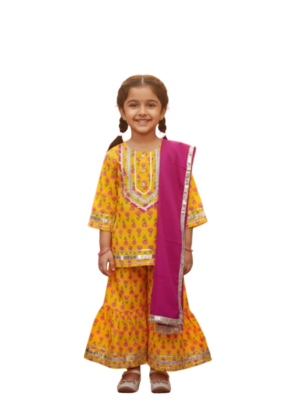 Ethnic wear Screen Printed Pink Kurta With Sharara Set