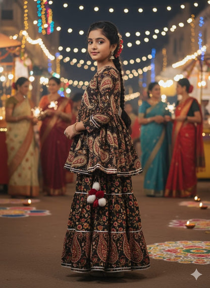 Block Print Black Colour Lehenga Choli