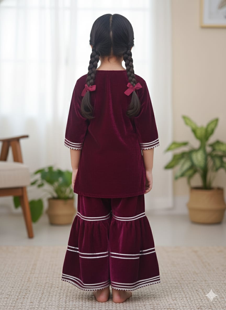 Royel Blue Coloured Alia Cut Velvet  Kurti With Sharara