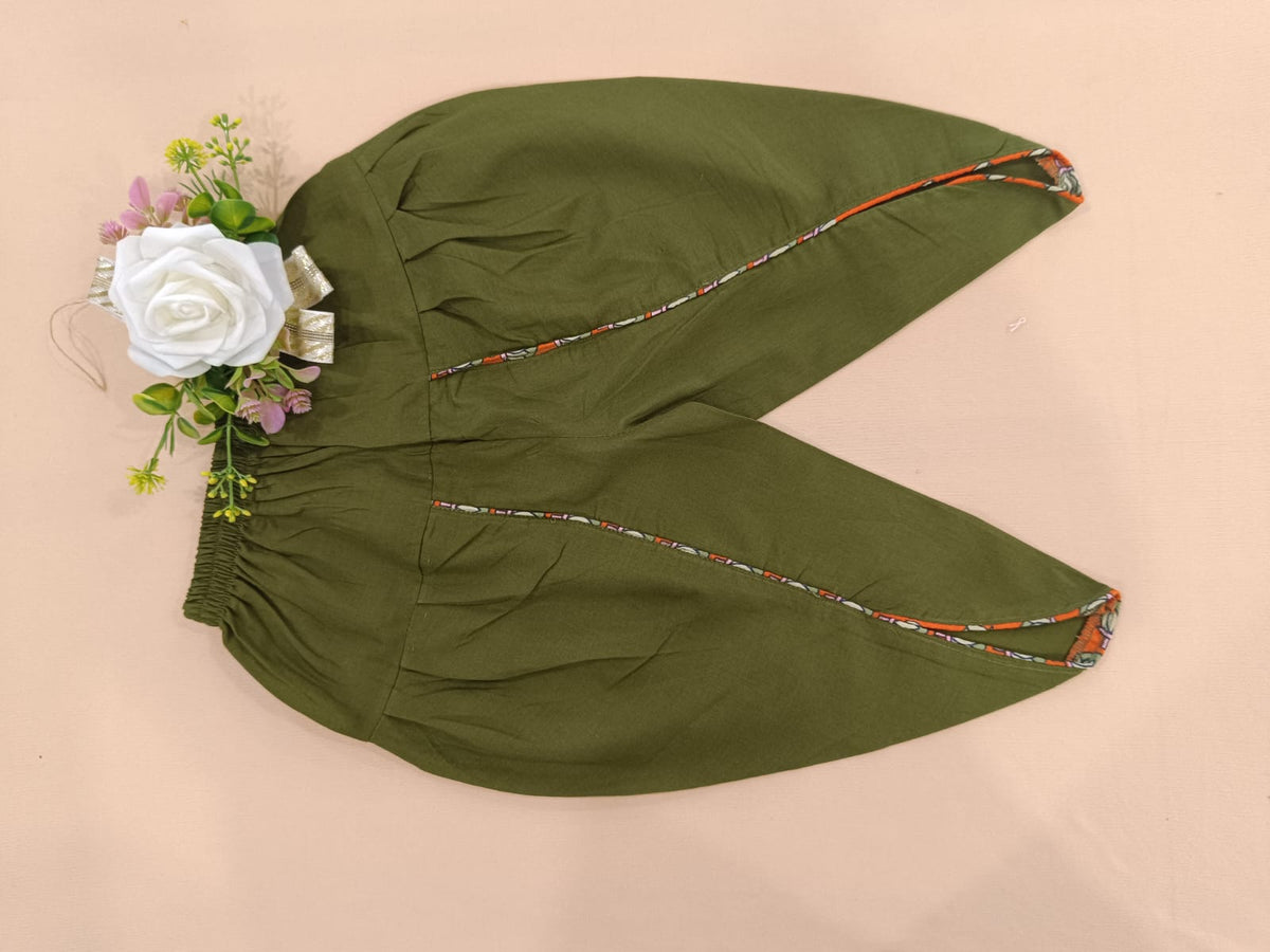 Orange Lotus Buti Angrakha Kurti with Tulip Pant