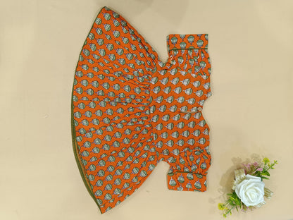 Orange Lotus Buti Angrakha Kurti with Tulip Pant