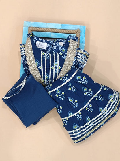 Girls Patola Printed Cambric Cotton Kurti Sharara Set with Dupatta