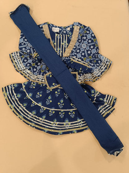 Girls Patola Printed Cambric Cotton Kurti Sharara Set with Dupatta