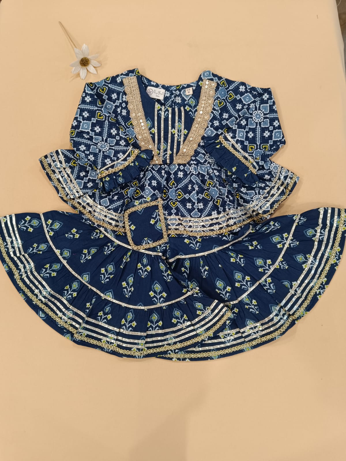 Girls Patola Printed Cambric Cotton Kurti Sharara Set with Dupatta