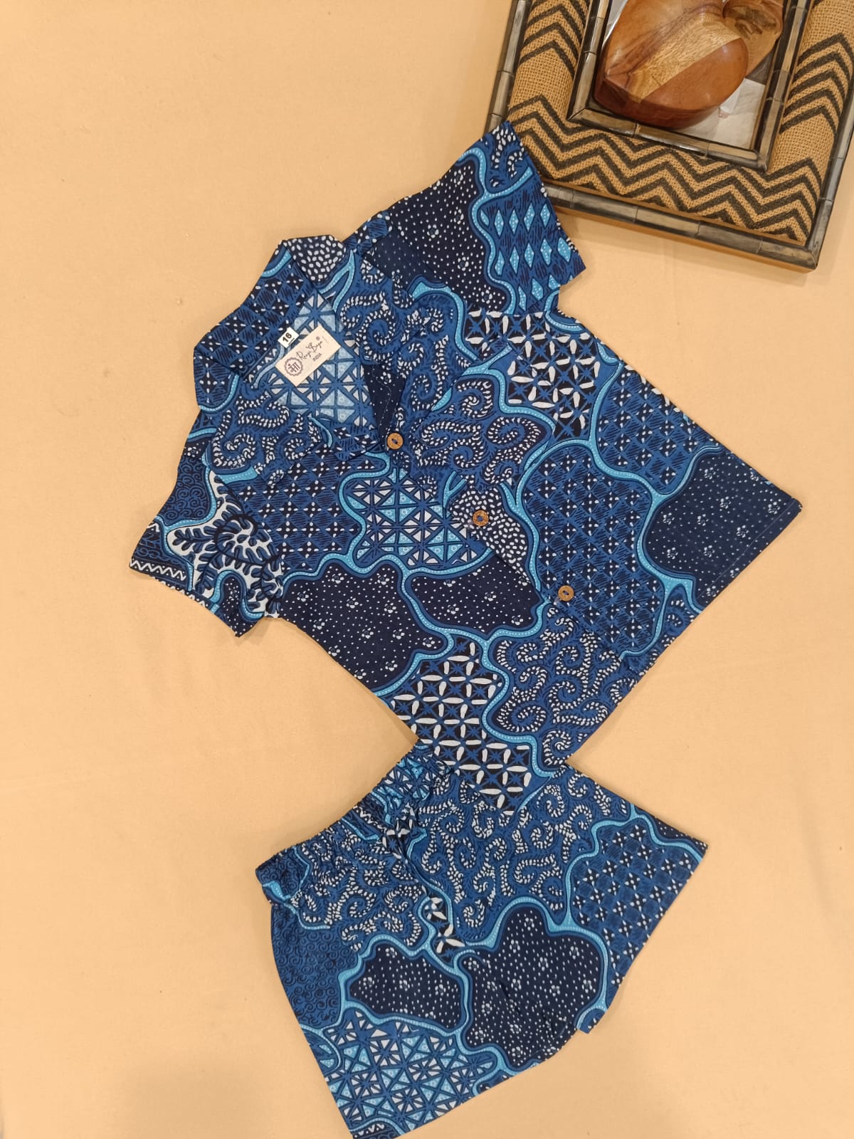 Boys' Abstract Print Co-ord Set. Handcrafted Cambric Cotton Half Sleeve Shirt & Shorts Set for Comfortable Casual Wear