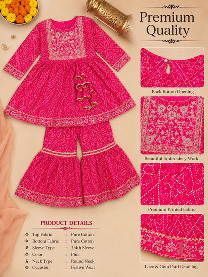 jaipuri Print Anarkali Suit With Sharara