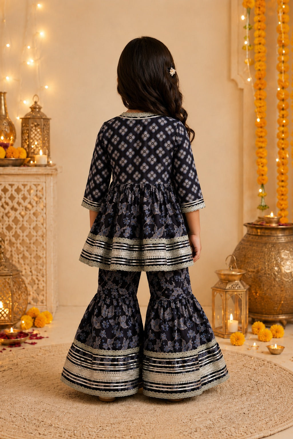Jaal Butta Print Black Coloured Anarkali Suit with Sharara