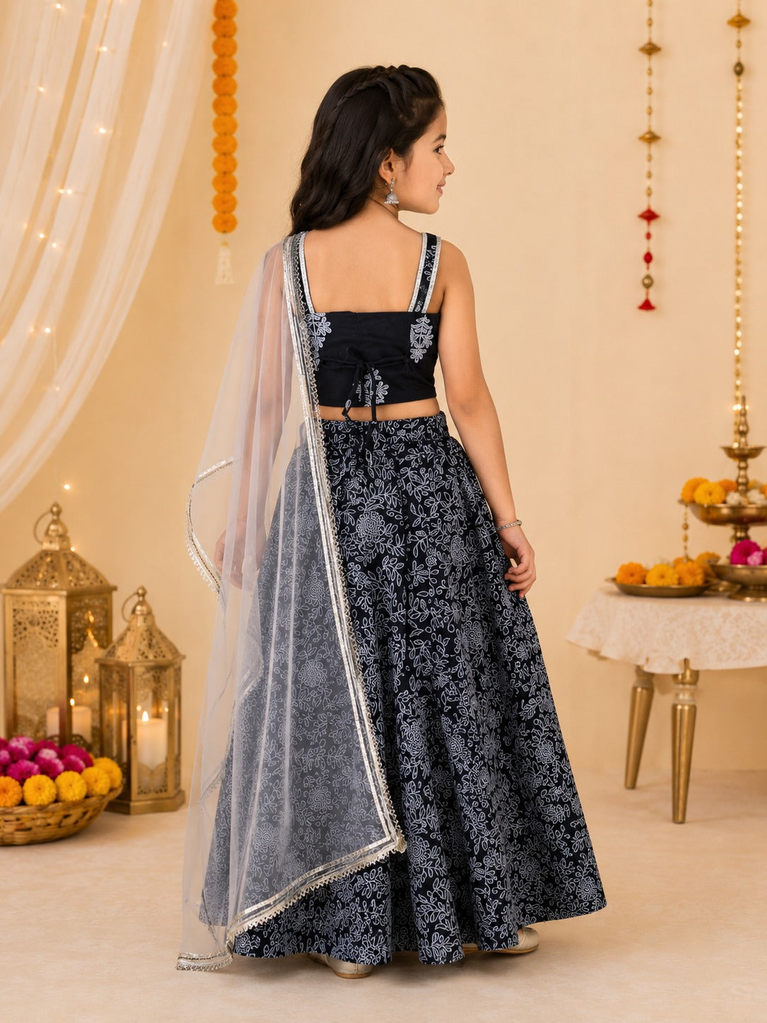 Discharge Print Black Coloured Lehenga Choli