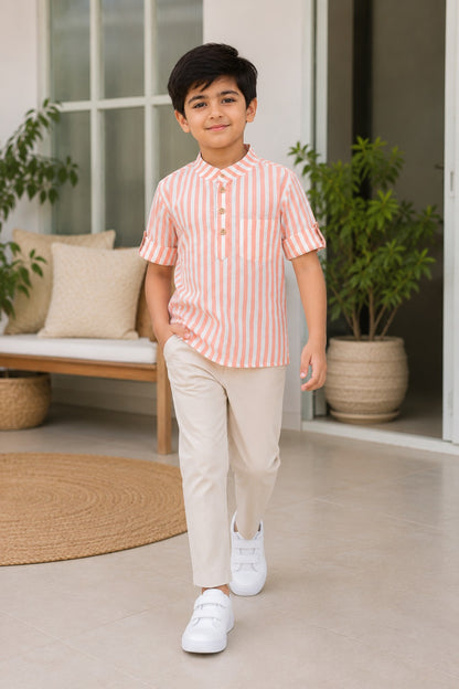 Peach striped kurta  Shirt