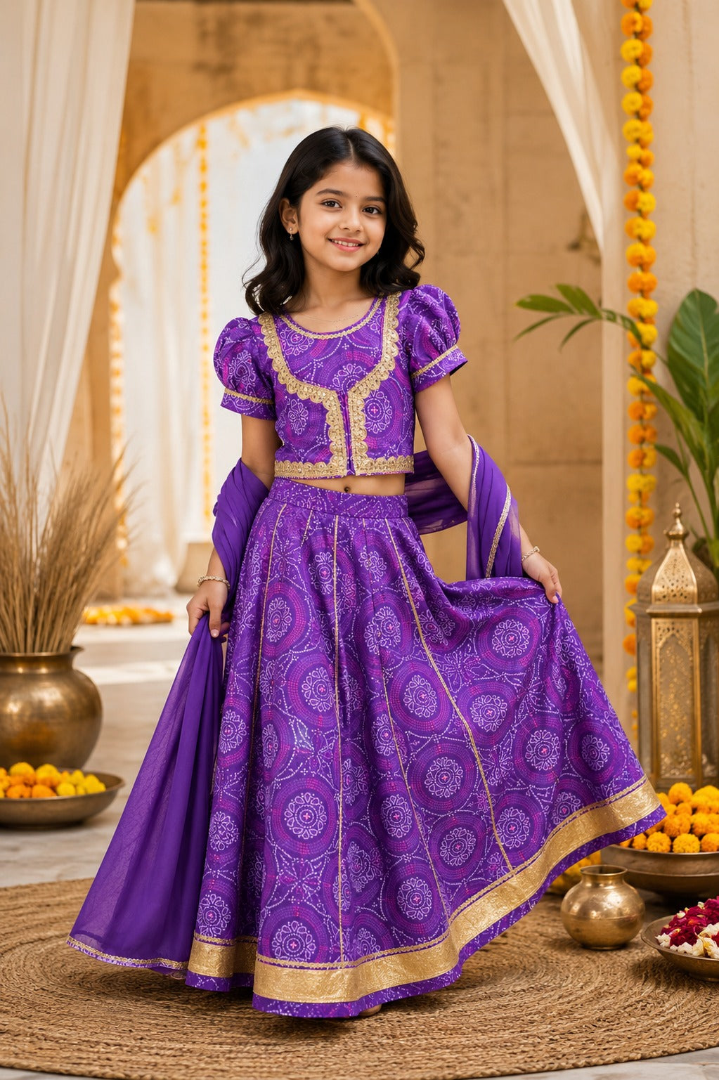 Purple Bandhaj Lehenga Choli set