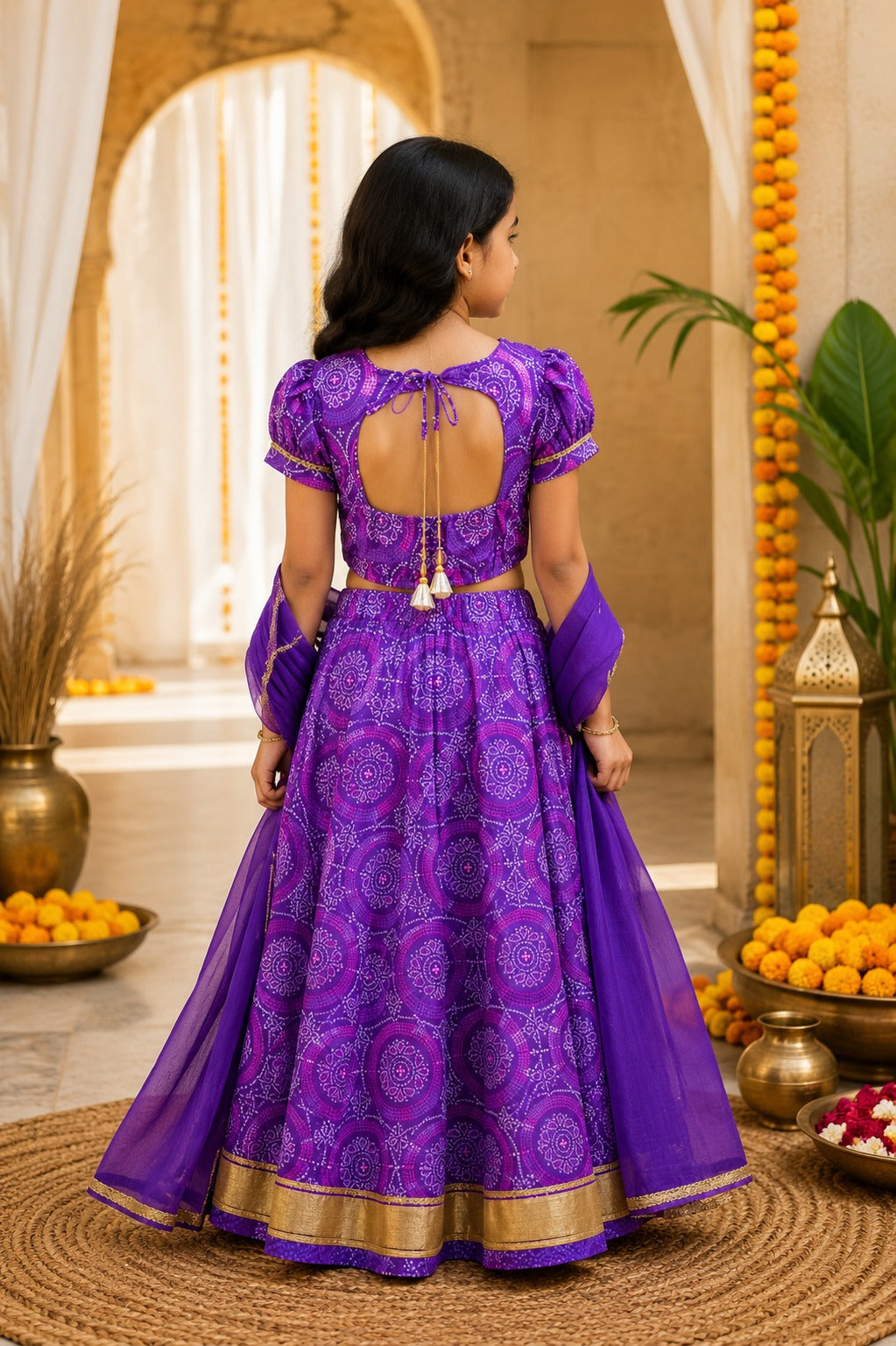 Purple Bandhaj Lehenga Choli set