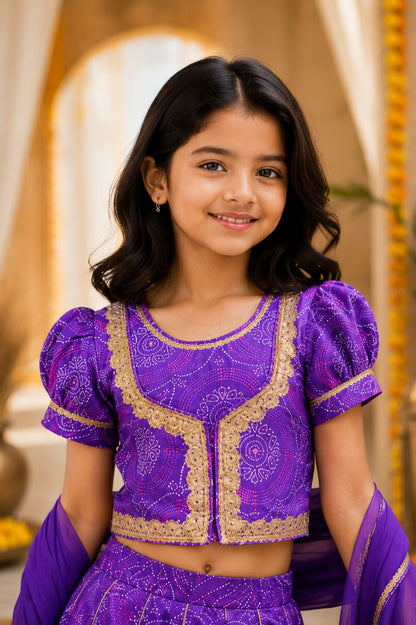 Purple Bandhaj Lehenga Choli set