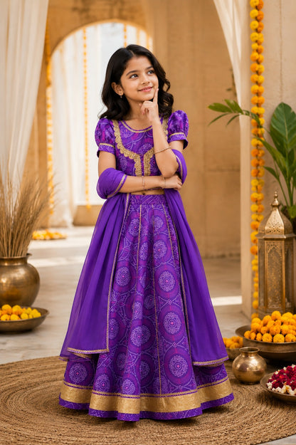 Purple Bandhaj Lehenga Choli set