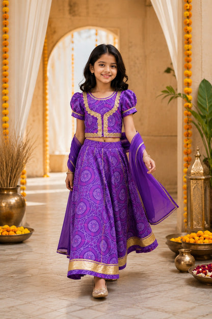 Purple Bandhaj Lehenga Choli set