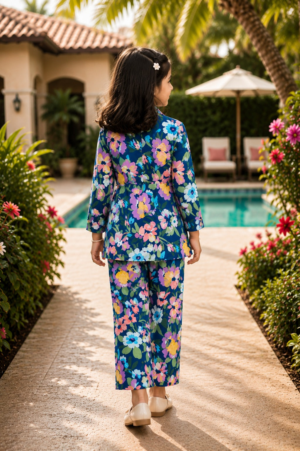 Blue coloured Flower Printed Girls Co-Ord Set