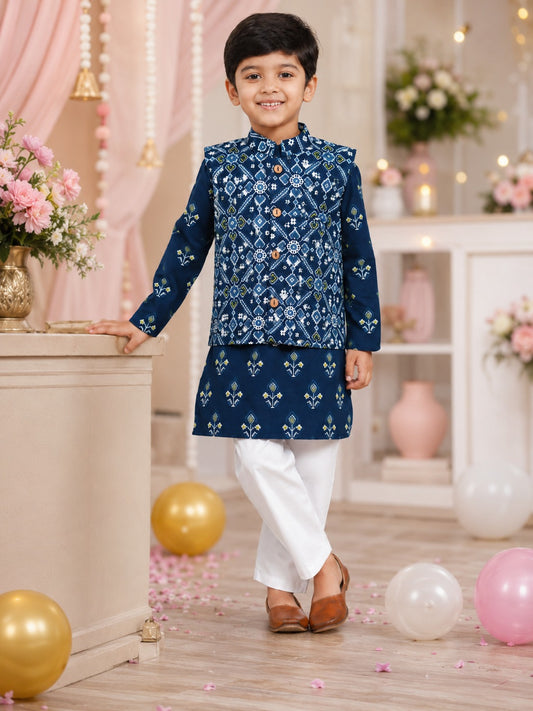 Patola Print Jacket with Kurta -Pyjama