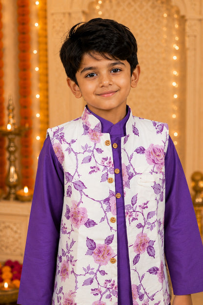 Lavender rose print kurta Pyjama with jacket