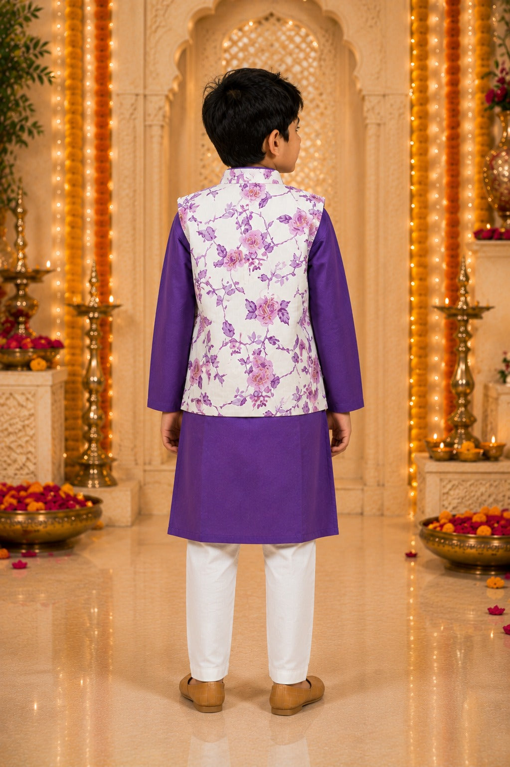 Lavender rose print kurta Pyjama with jacket