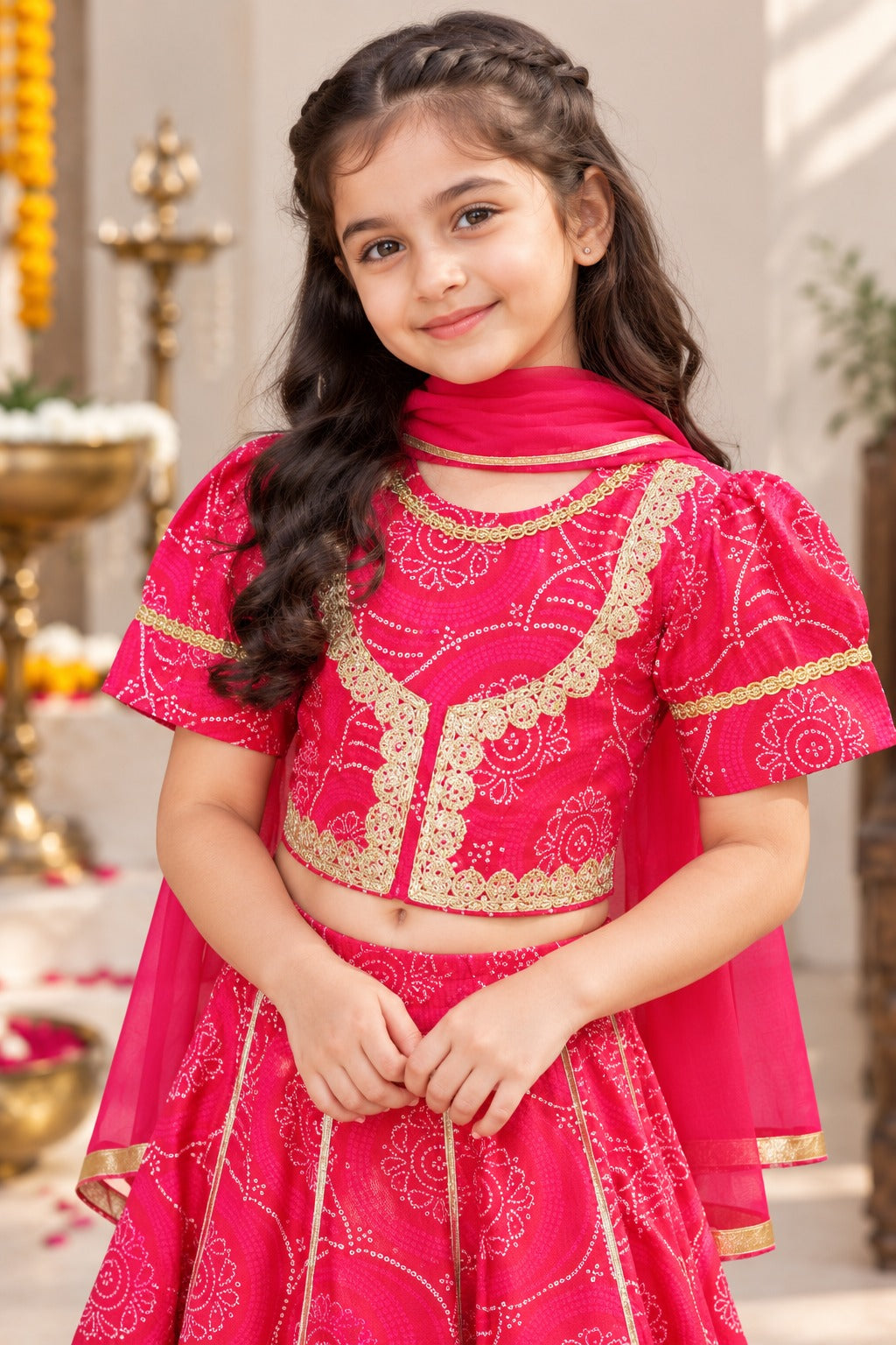 Red Bandhej Lehenga Choli set