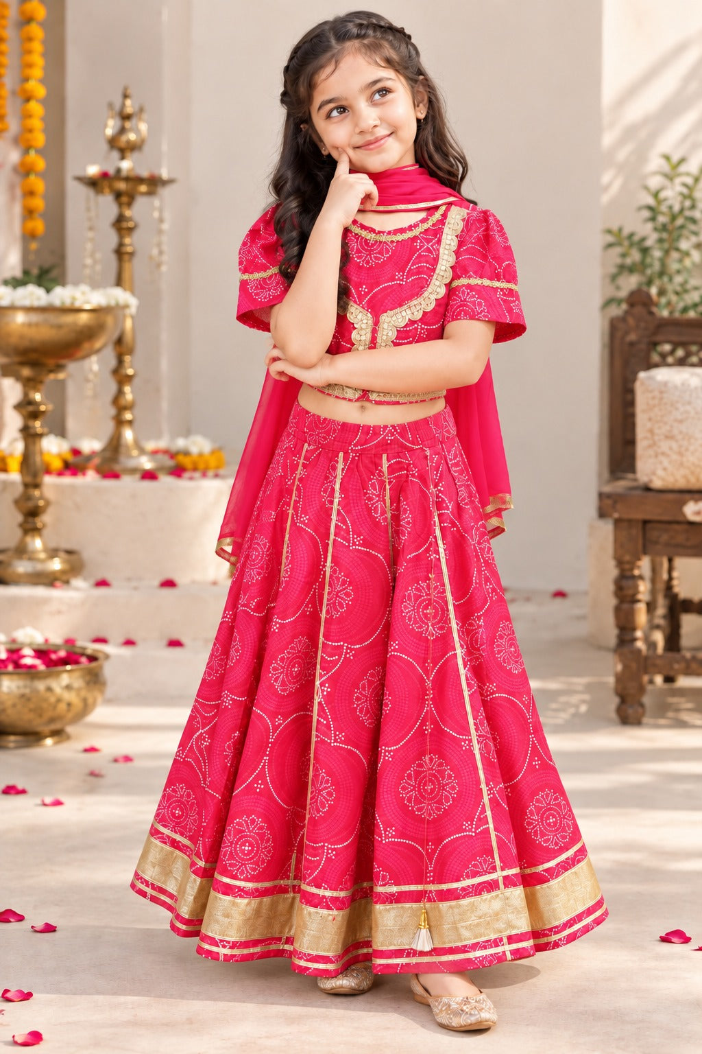 Red Bandhej Lehenga Choli set
