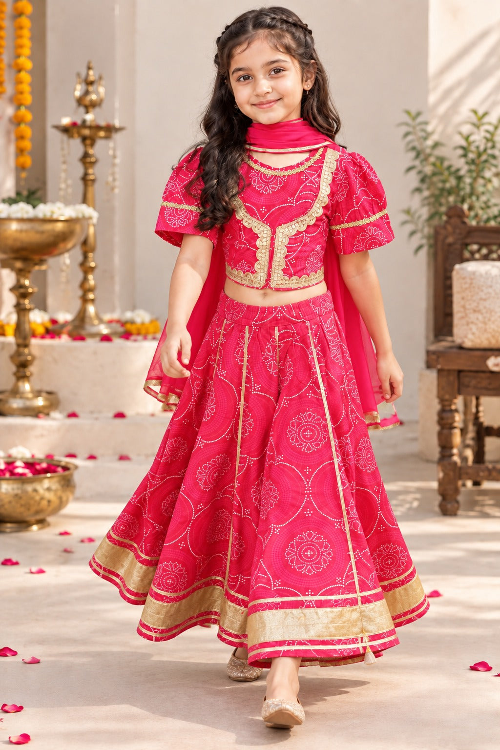 Red Bandhej Lehenga Choli set