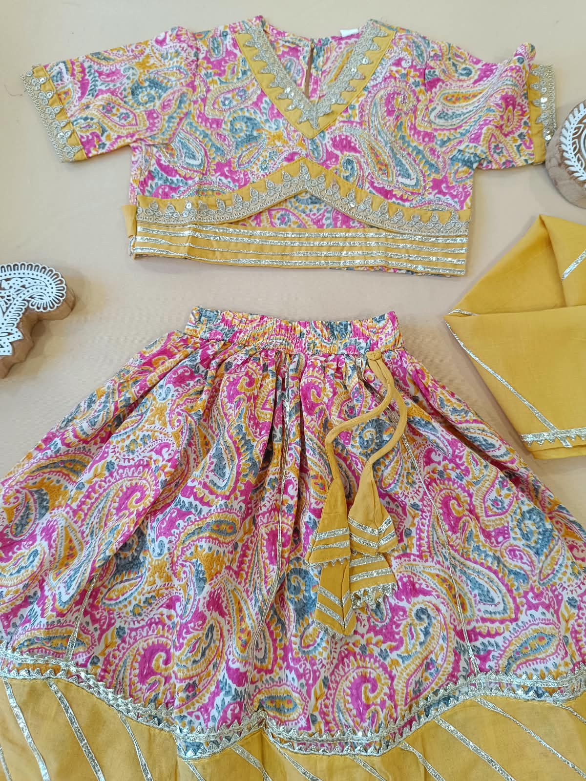 Paisley Print Mustard Colour Lehenga Choli