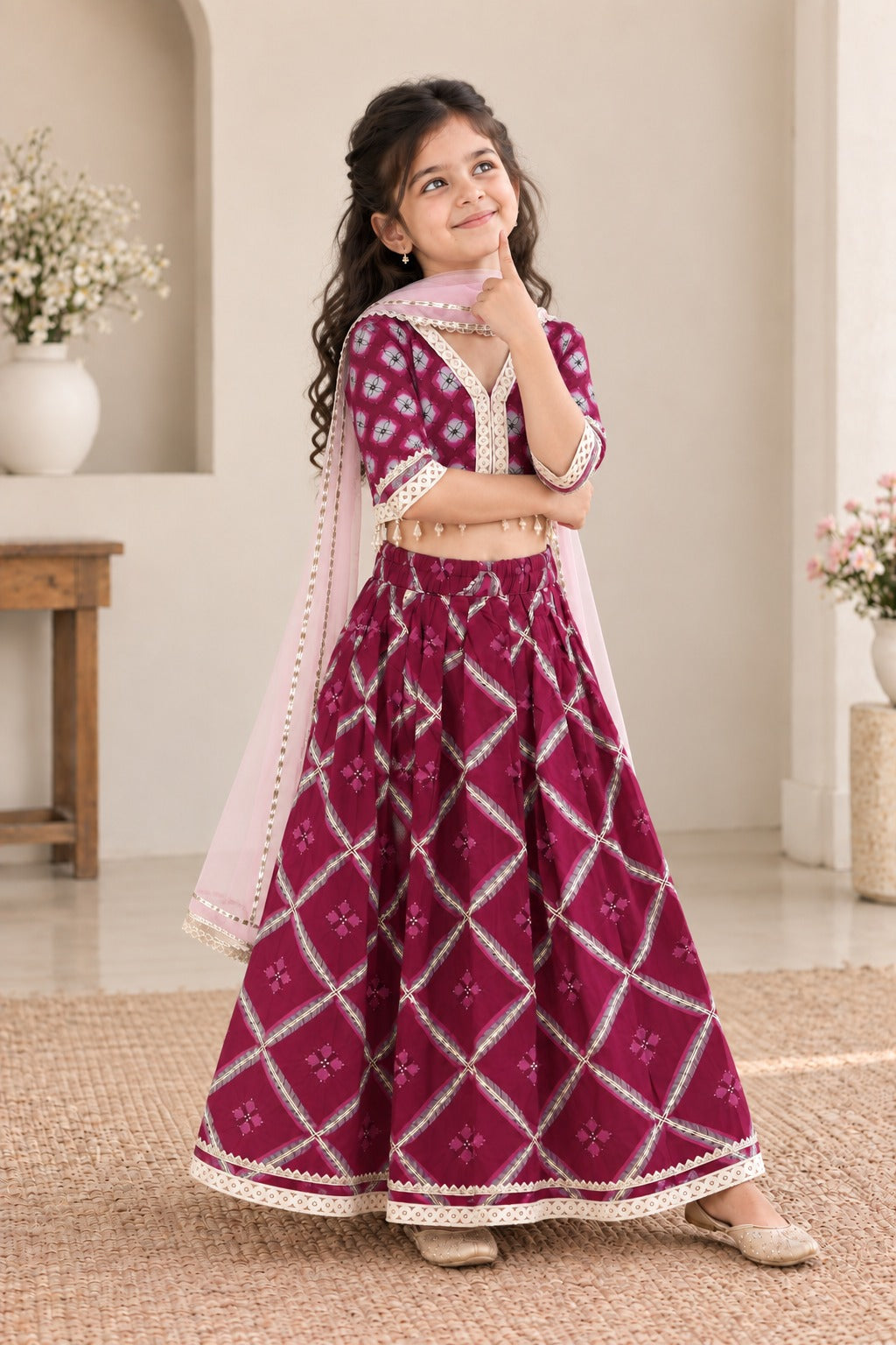 Jaal Buta Print wine Colour lehenga Choli