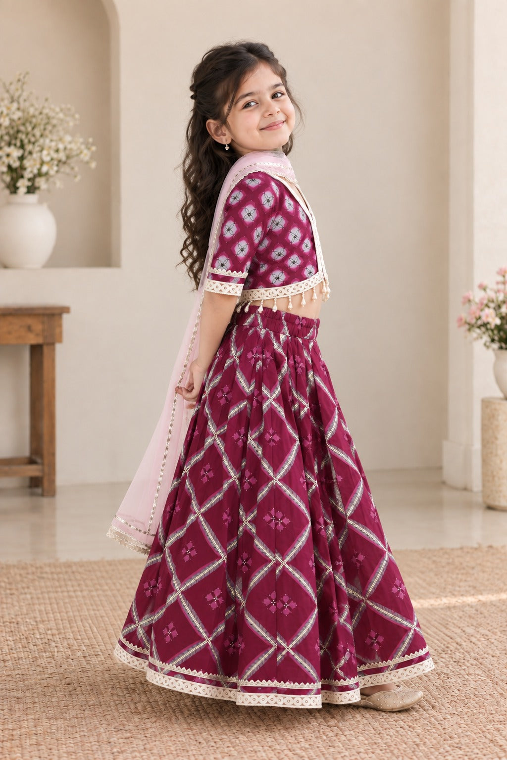 Jaal Buta Print wine Colour lehenga Choli