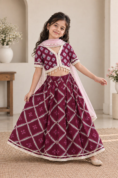 Jaal Buta Print wine Colour lehenga Choli