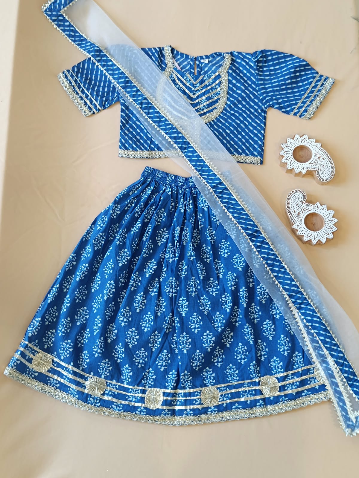 Block Print Blue Colour Lehenga Choli