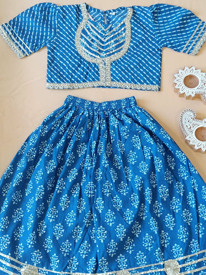 Block Print Blue Colour Lehenga Choli