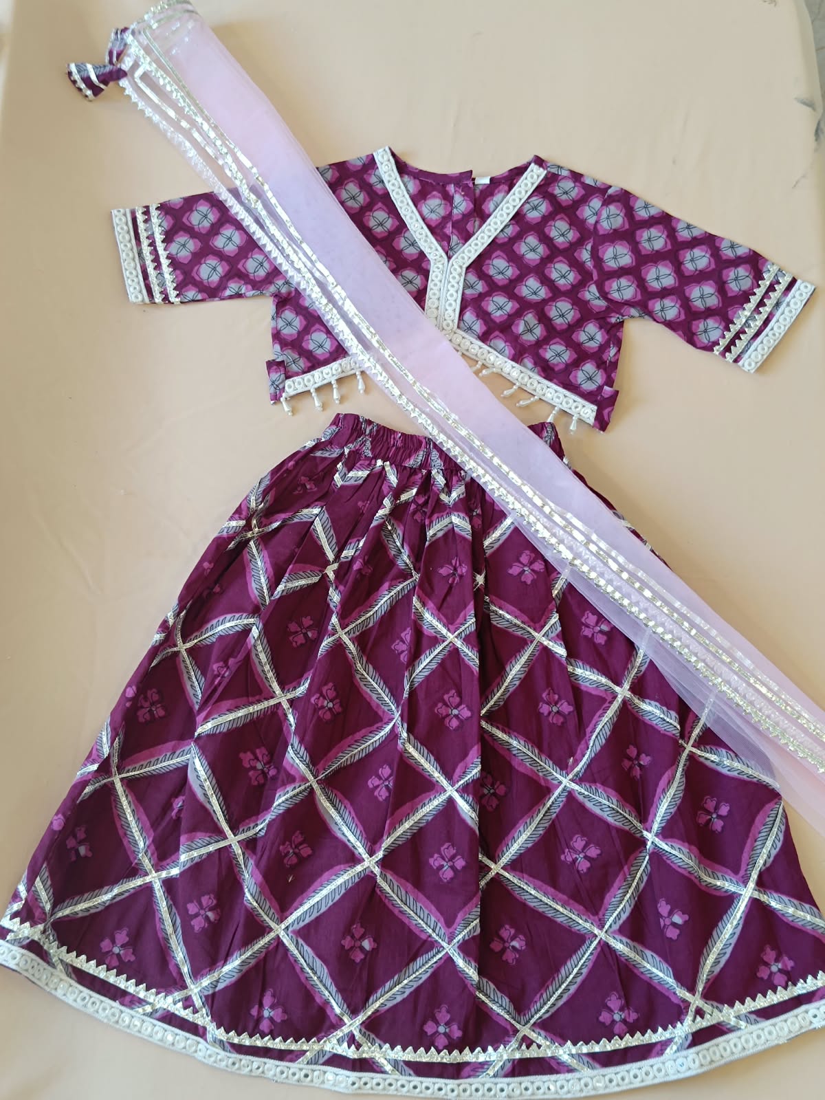 Jaal Buta Print wine Colour lehenga Choli