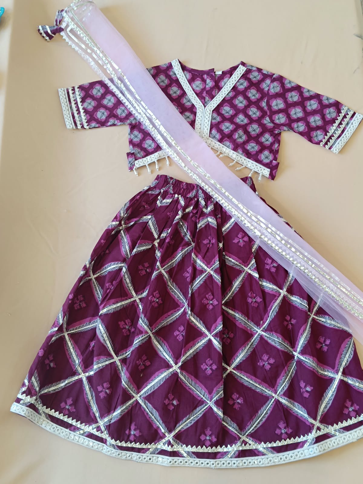 Jaal Buta Print wine Colour lehenga Choli