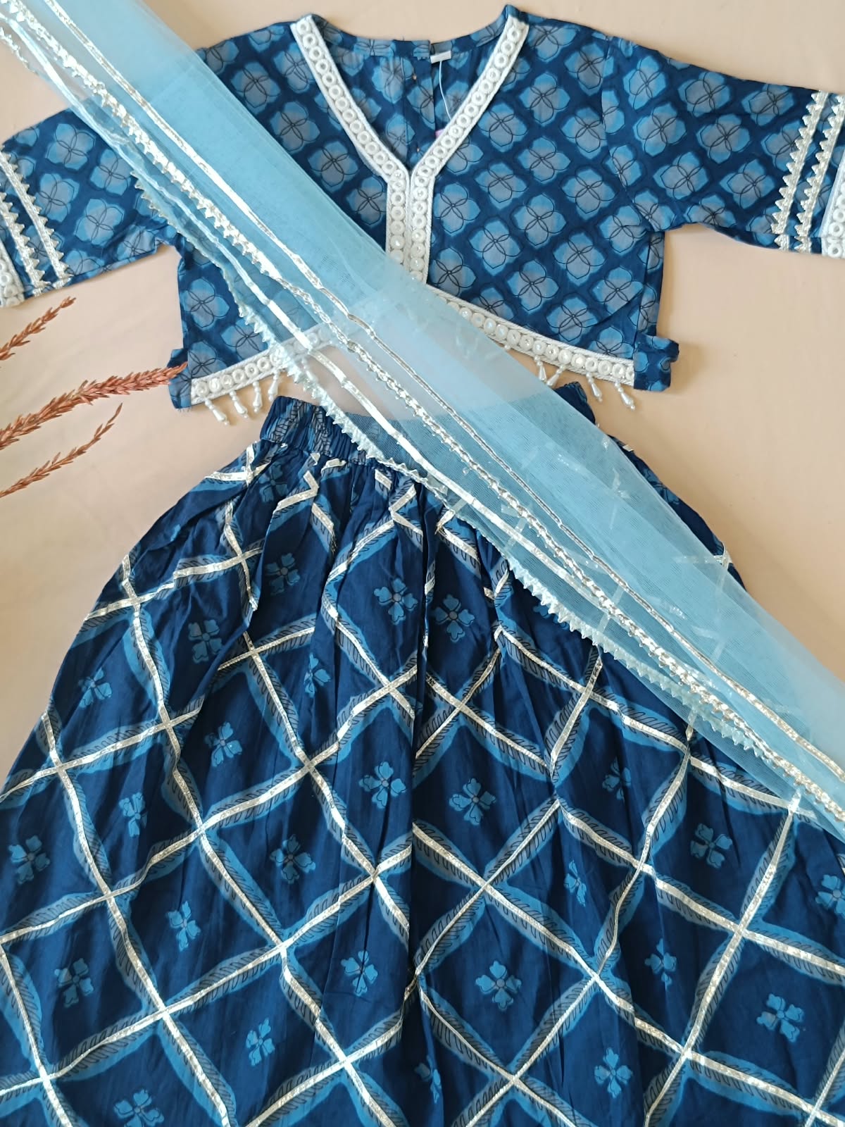 Jaal Butta Print Blue Coloured Lehnga Choli