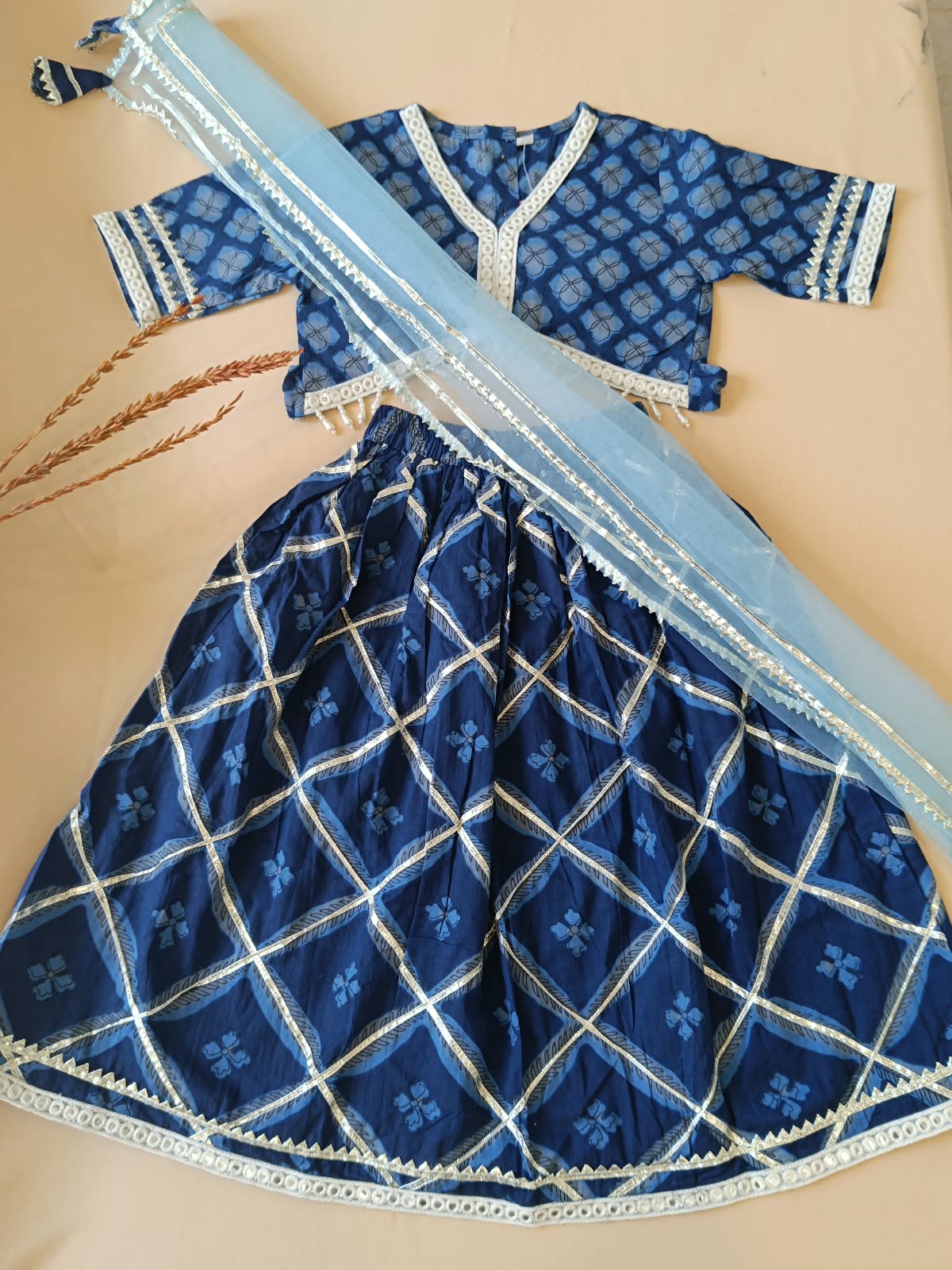 Jaal Butta Print Blue Coloured Lehnga Choli