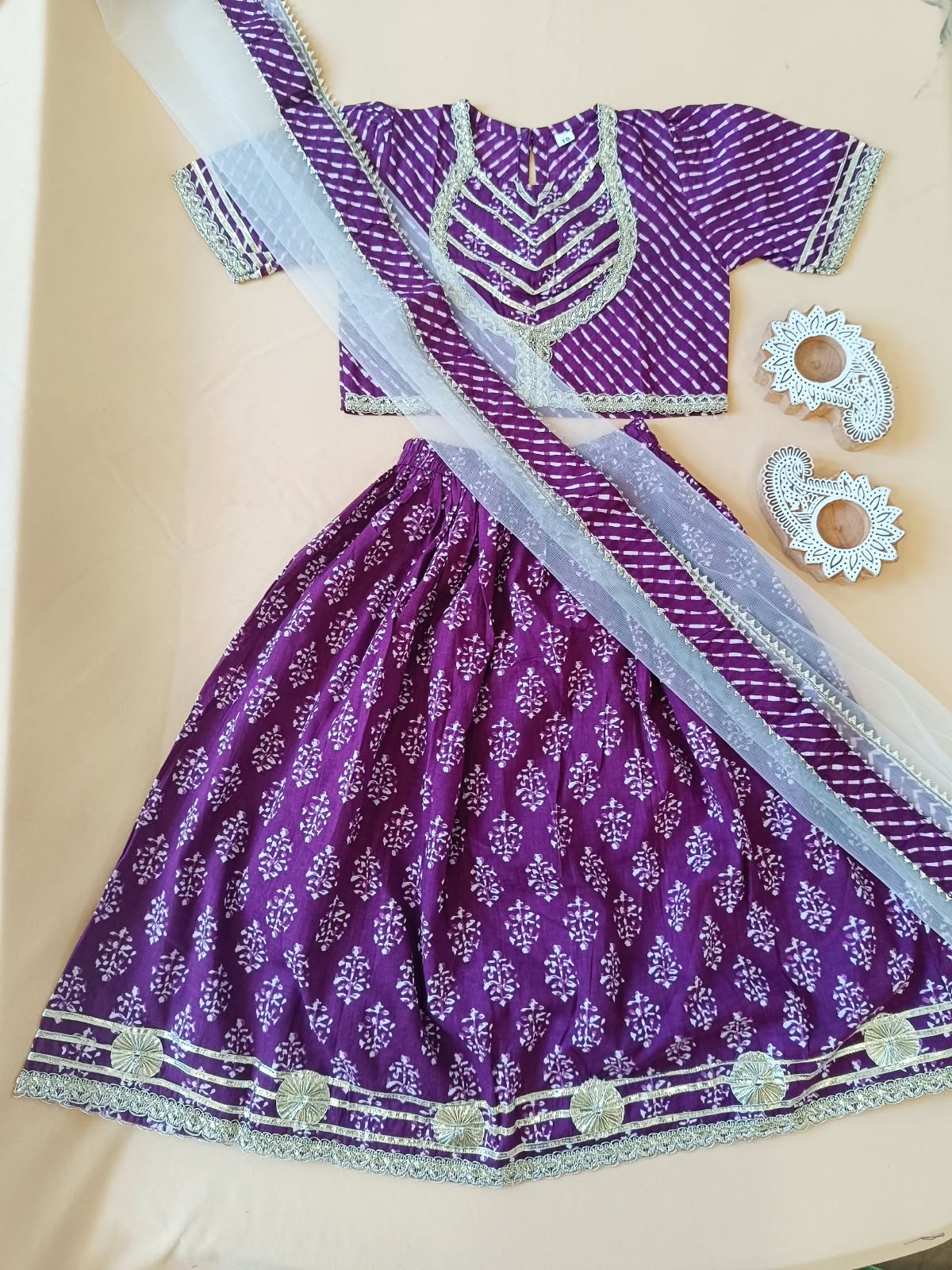 Block Print Purple Colour Lehenga Choli