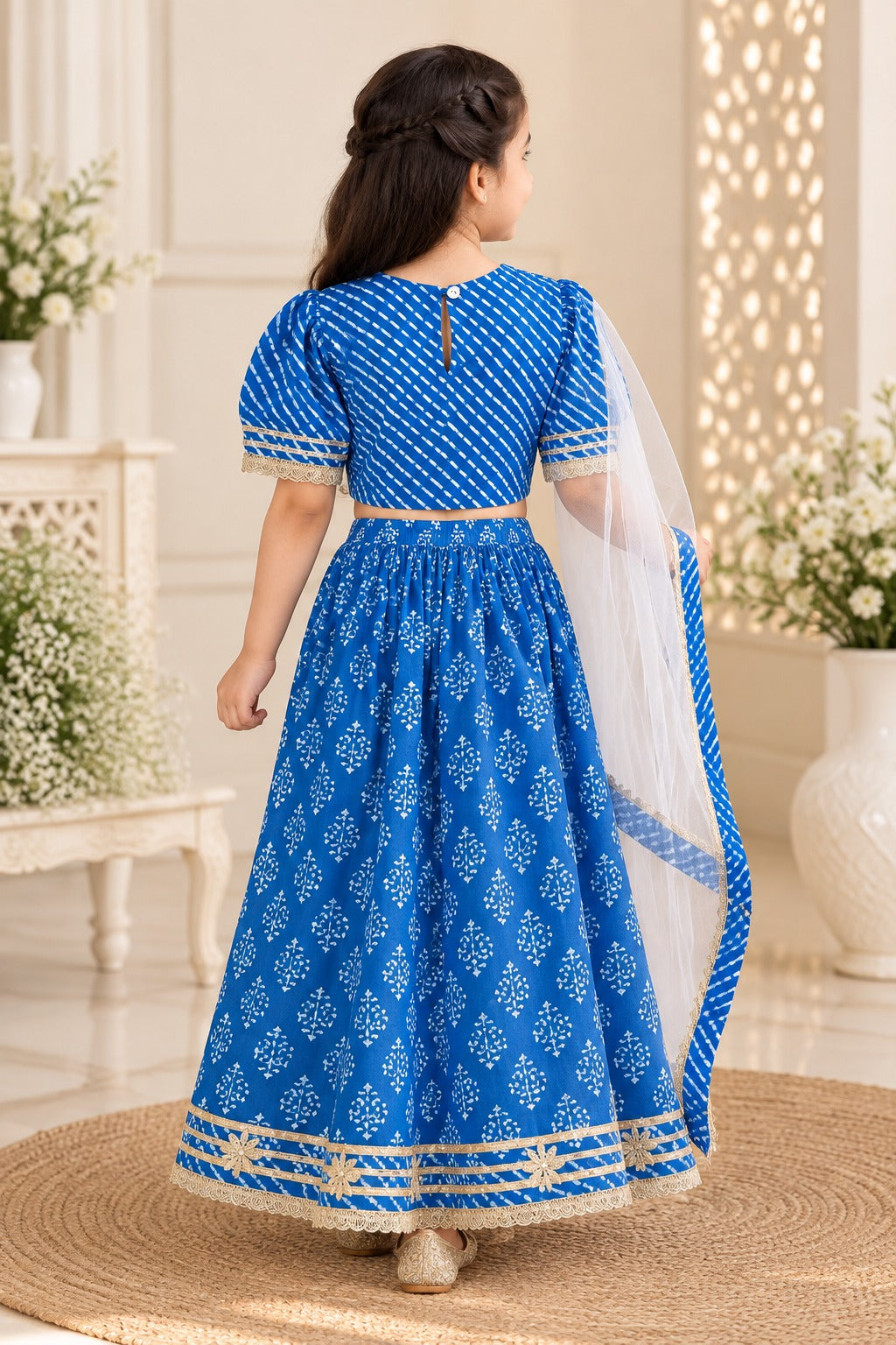 Block Print Blue Colour Lehenga Choli