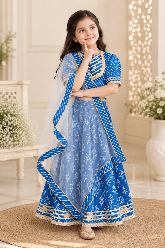 Block Print Blue Colour Lehenga Choli