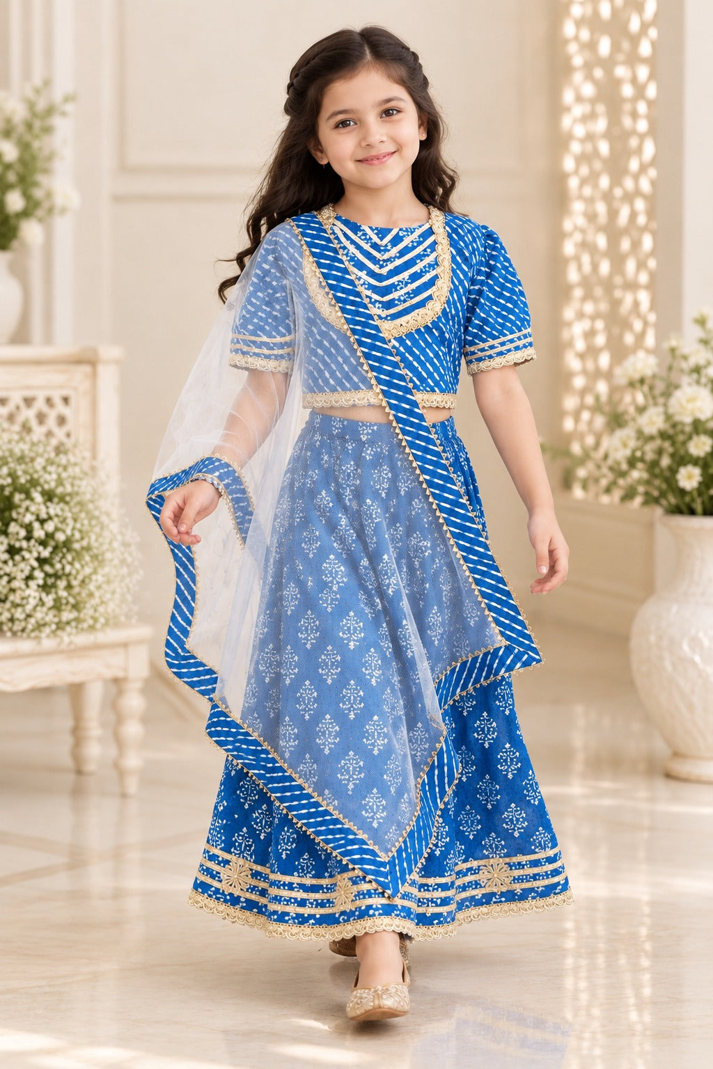 Block Print Blue Colour Lehenga Choli