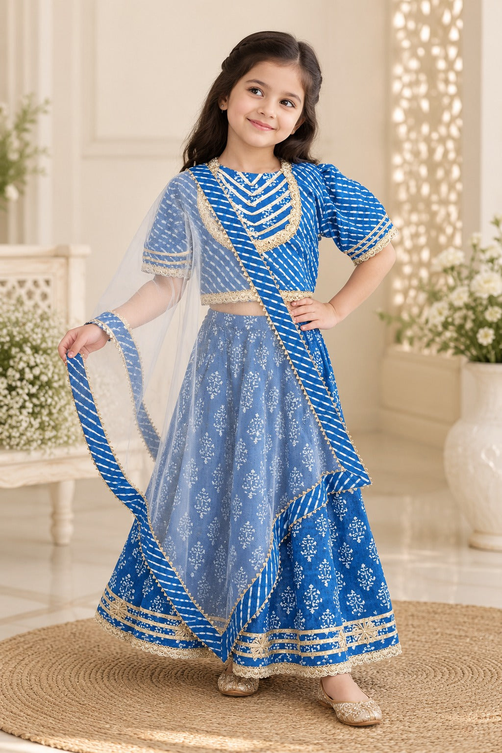 Block Print Blue Colour Lehenga Choli