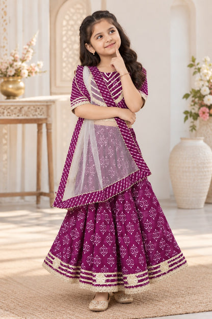 Block Print Purple Colour Lehenga Choli