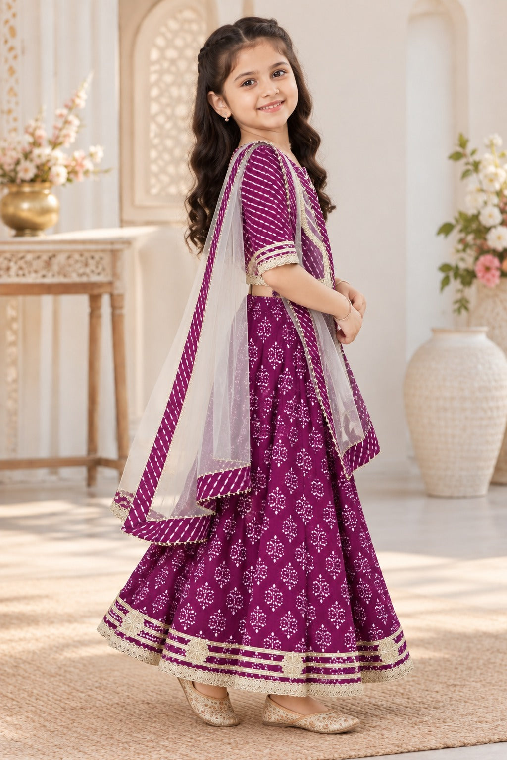 Block Print Purple Colour Lehenga Choli