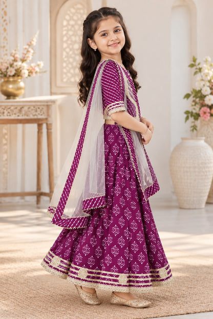 Block Print Purple Colour Lehenga Choli