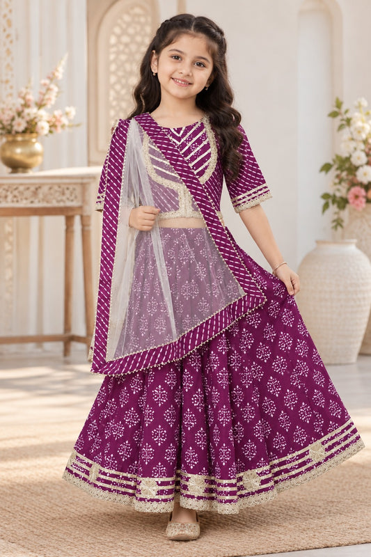 Block Print Purple Colour Lehenga Choli