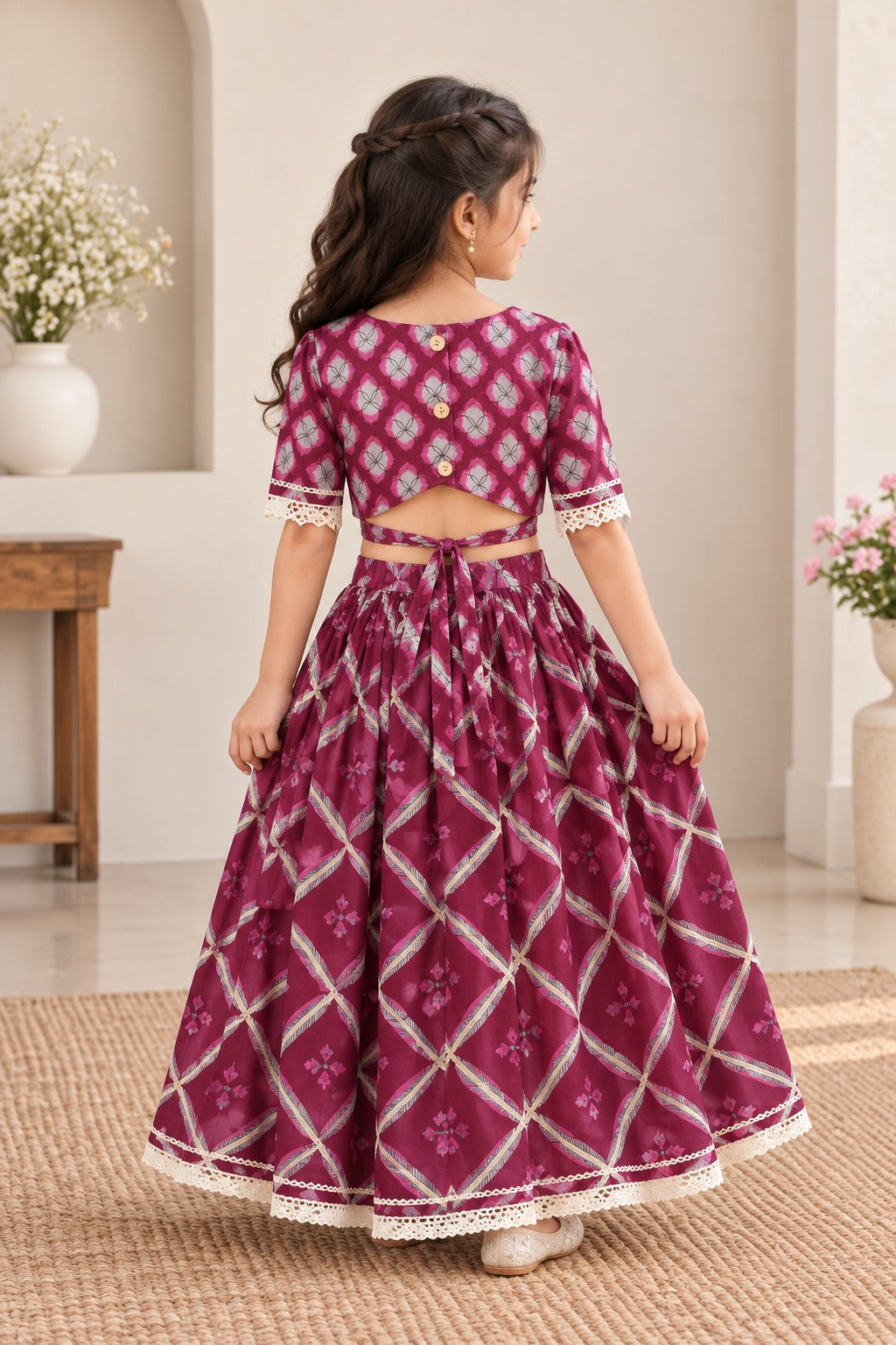 Jaal Buta Print wine Colour lehenga Choli