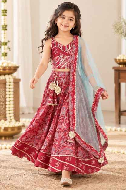 Block Print Maroon Colour lehenga Choli