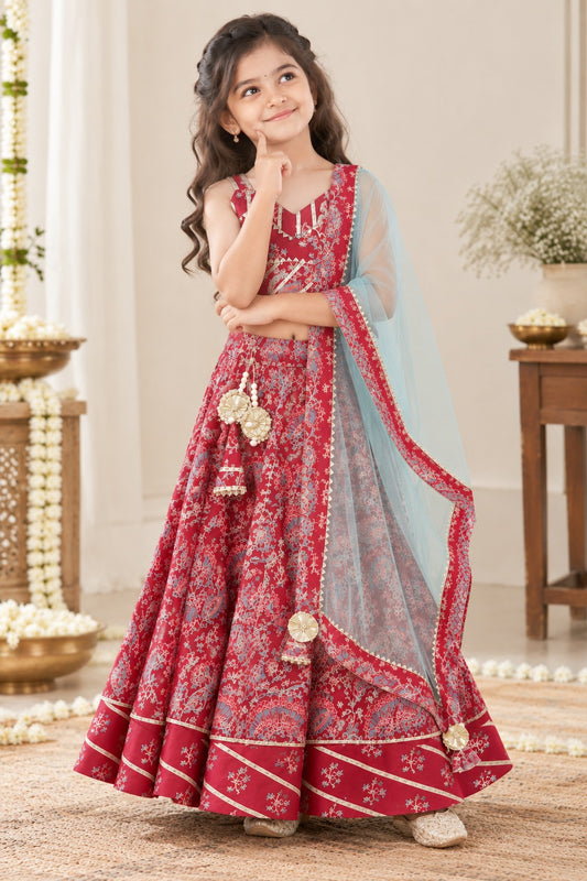 Block Print Maroon Colour lehenga Choli