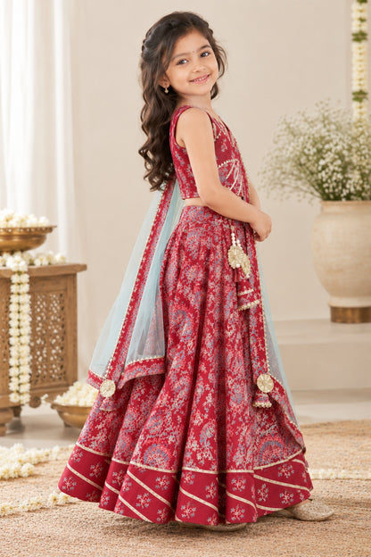Block Print Maroon Colour lehenga Choli