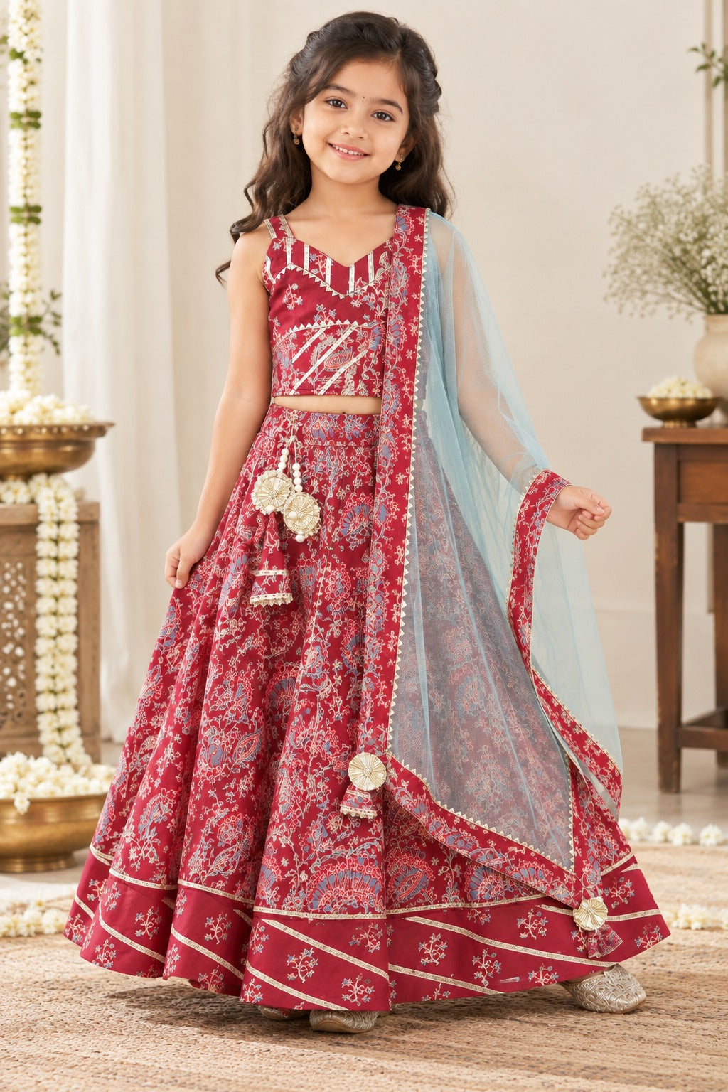 Block Print Maroon Colour lehenga Choli