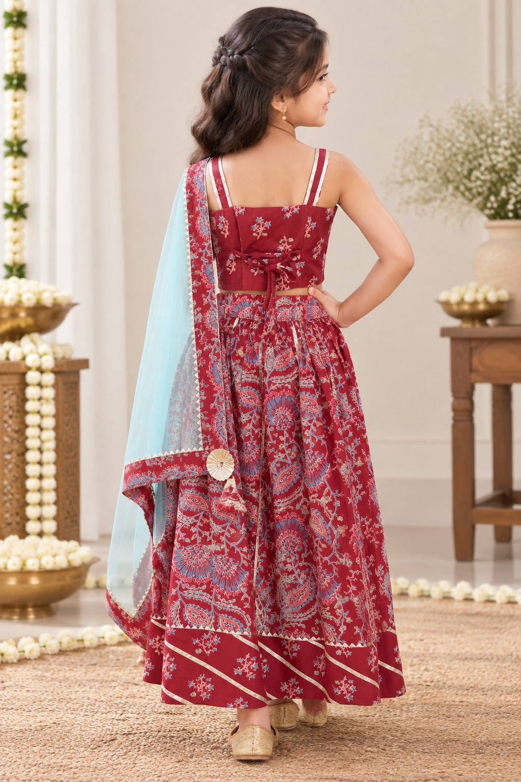 Block Print Maroon Colour lehenga Choli